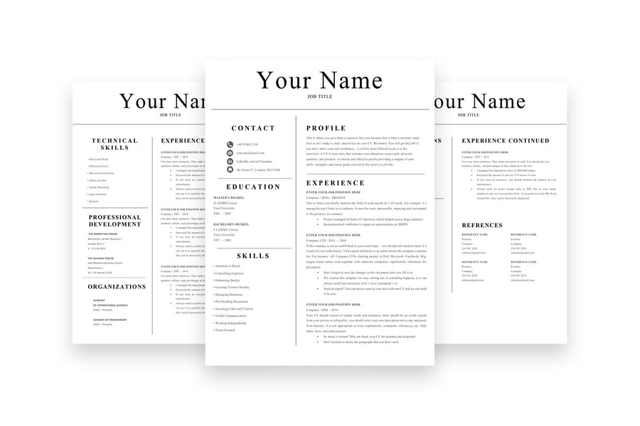 Simple 3 Page CV Resume Template for Job Applications