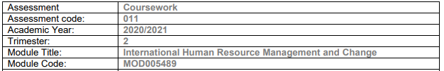 International Human Resource Management and Change Essay Question