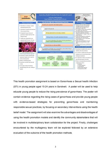 Adult Nursing Health Promotion Paper: Gonorrhea Awareness