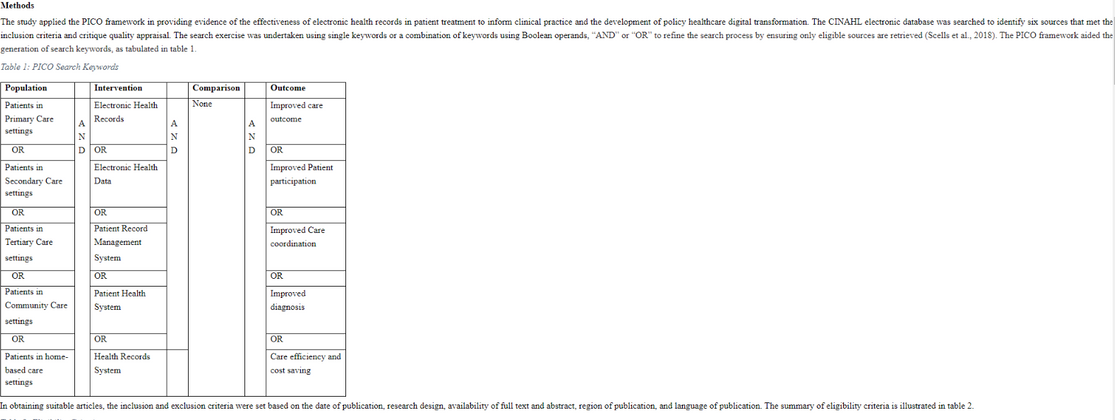 PICO Table Example ( Population, Intervention, Comparison , Outcome)