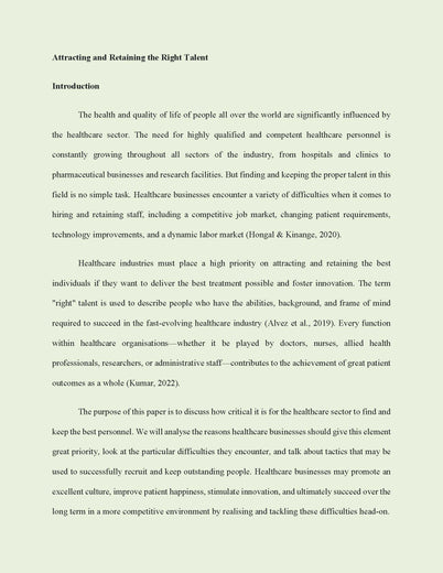 Sample Research Paper on Managing Risk & System Change: Talent Acquisition in Healthcare - Grammarholic