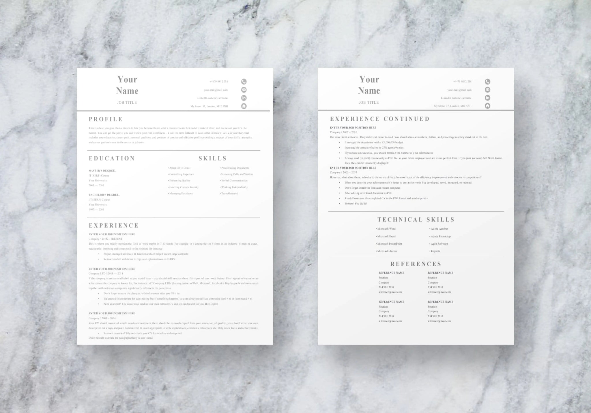 Basic 2 Page CV, Resume Template | Grammarholic