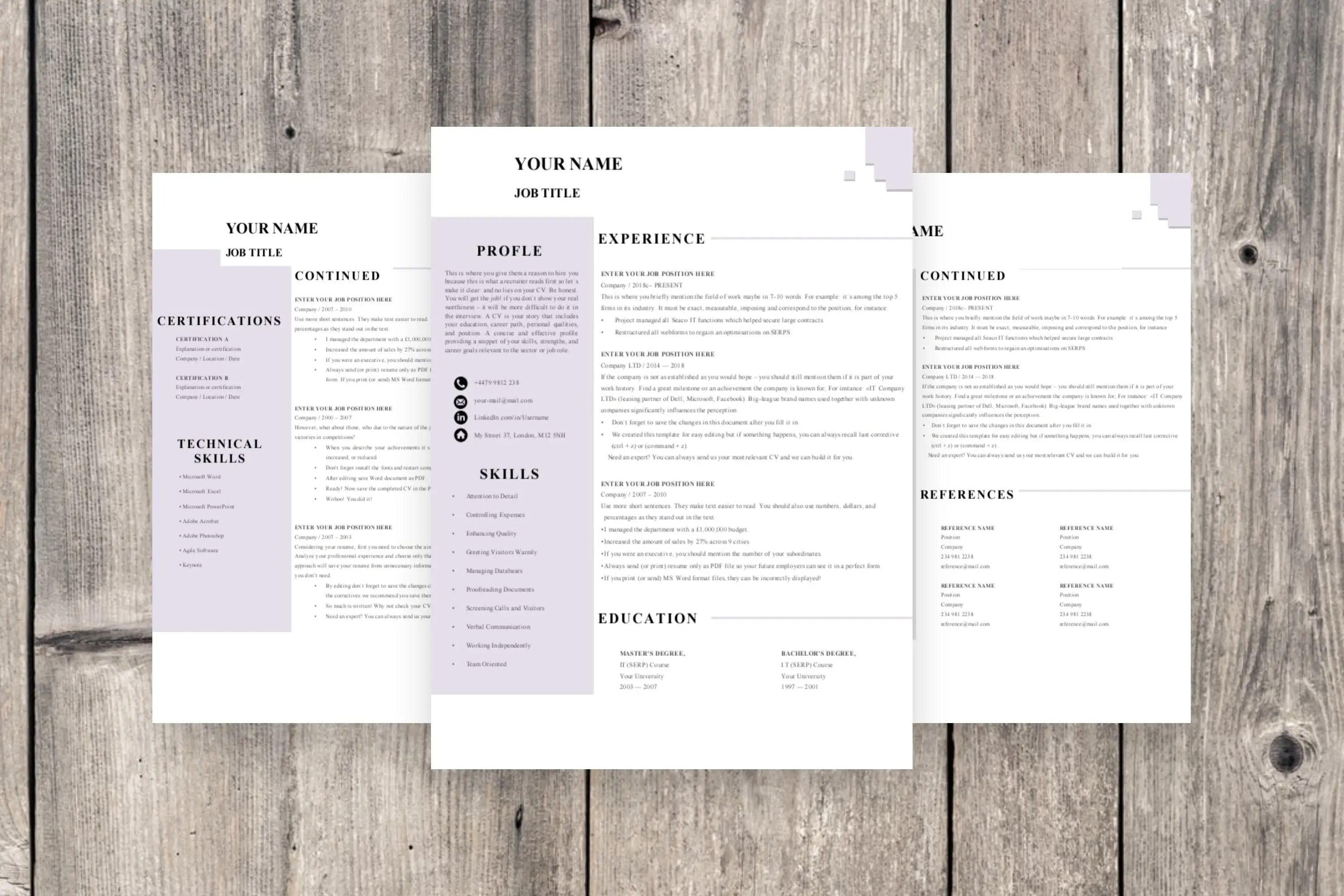 Clean CV Resume Template 3 Page