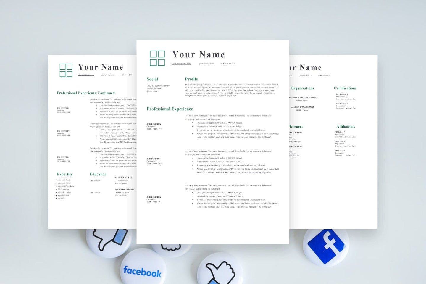 Marketing Resume, 3 Page CV Templates