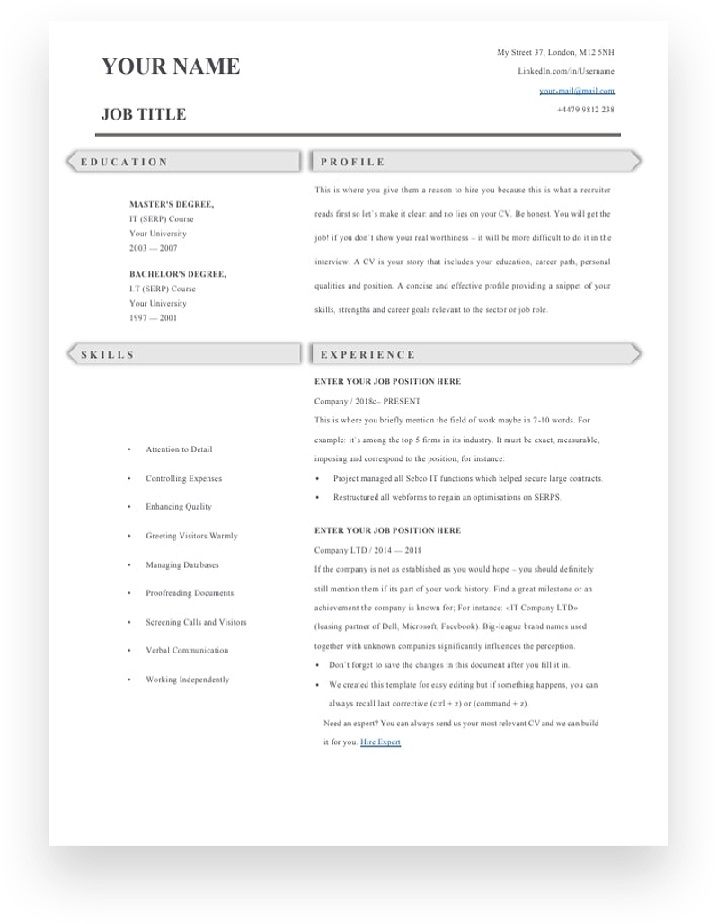 Retail Assistant 1 Page CV Template