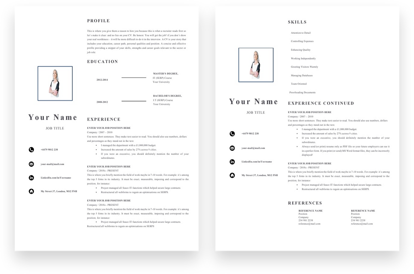 Store Assistant 2 Page CV Template