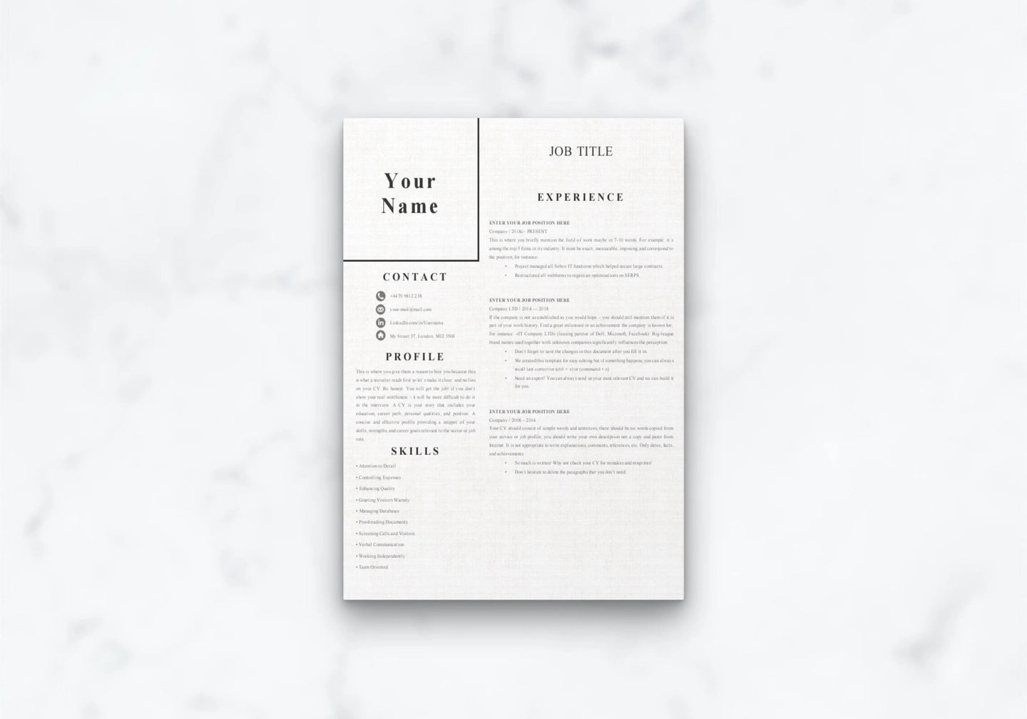 Easy 1 Page CV  Template