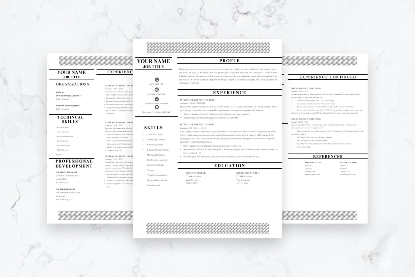 Career 3 Page CV Resume Template - Grammarholic