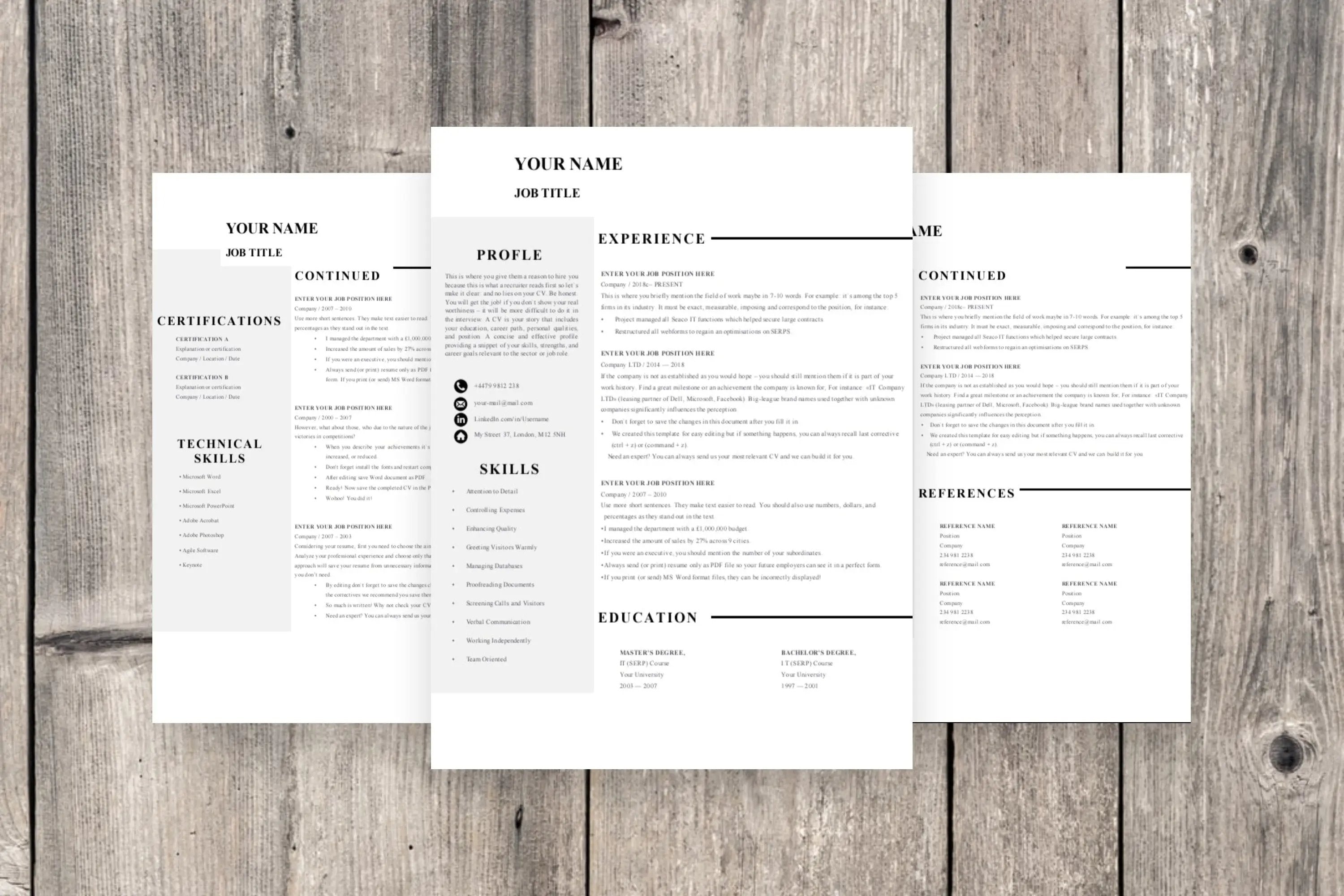 Clean 3 Page Resume Template