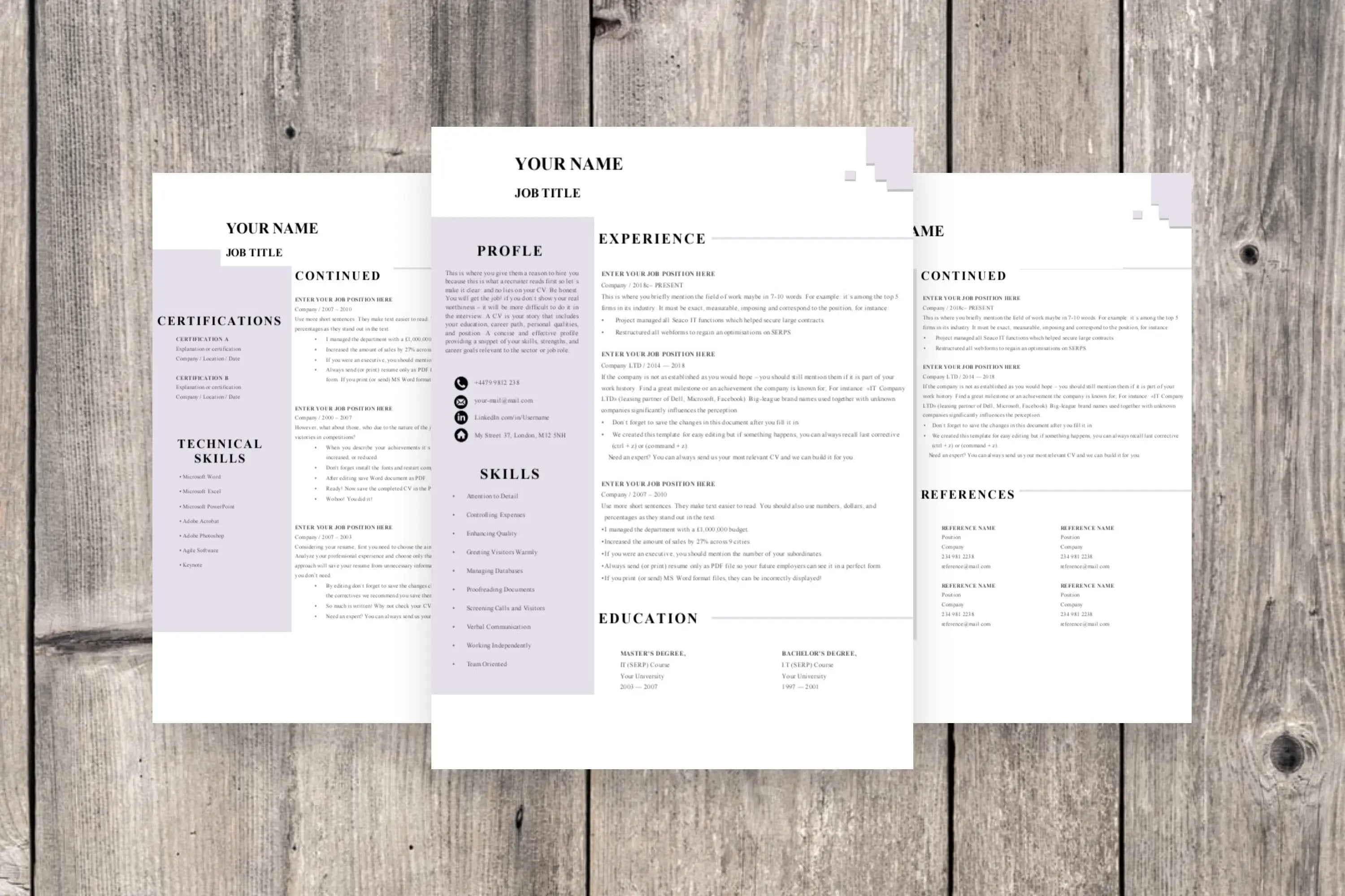 Clean CV Resume Template 3 Page
