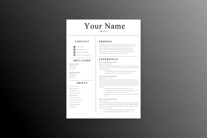 Professional 1 Page CV Resume Template - Grammarholic