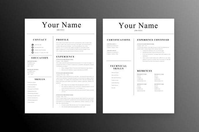 Professional 2 Page CV Resume Template - Grammarholic