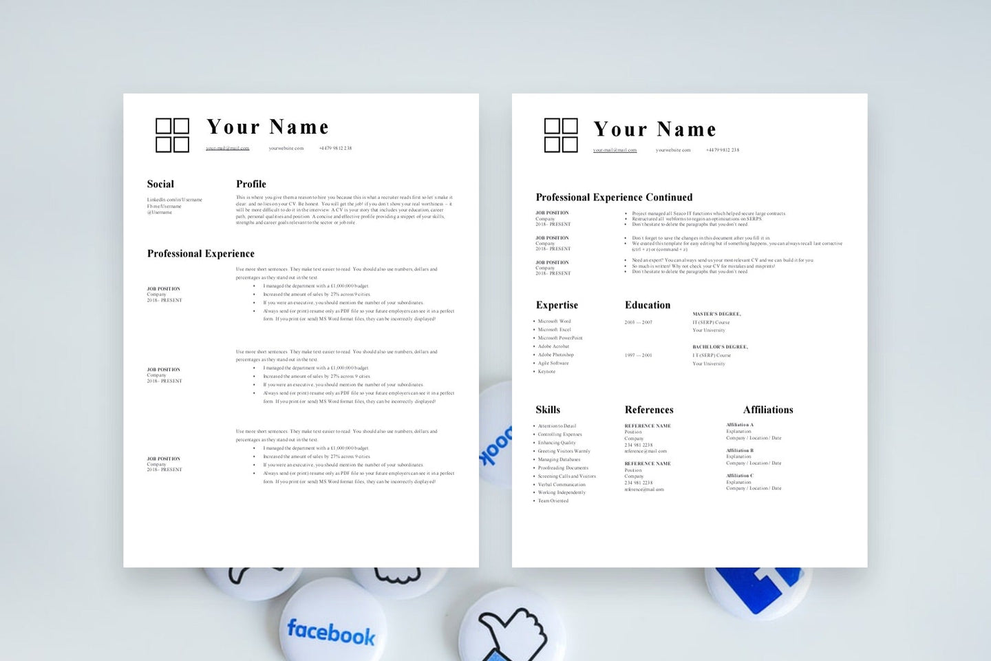 Marketing Resume, 2 Page CV Templates