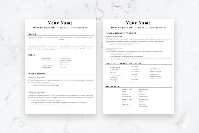Clear Resume, 2 Page CV Template