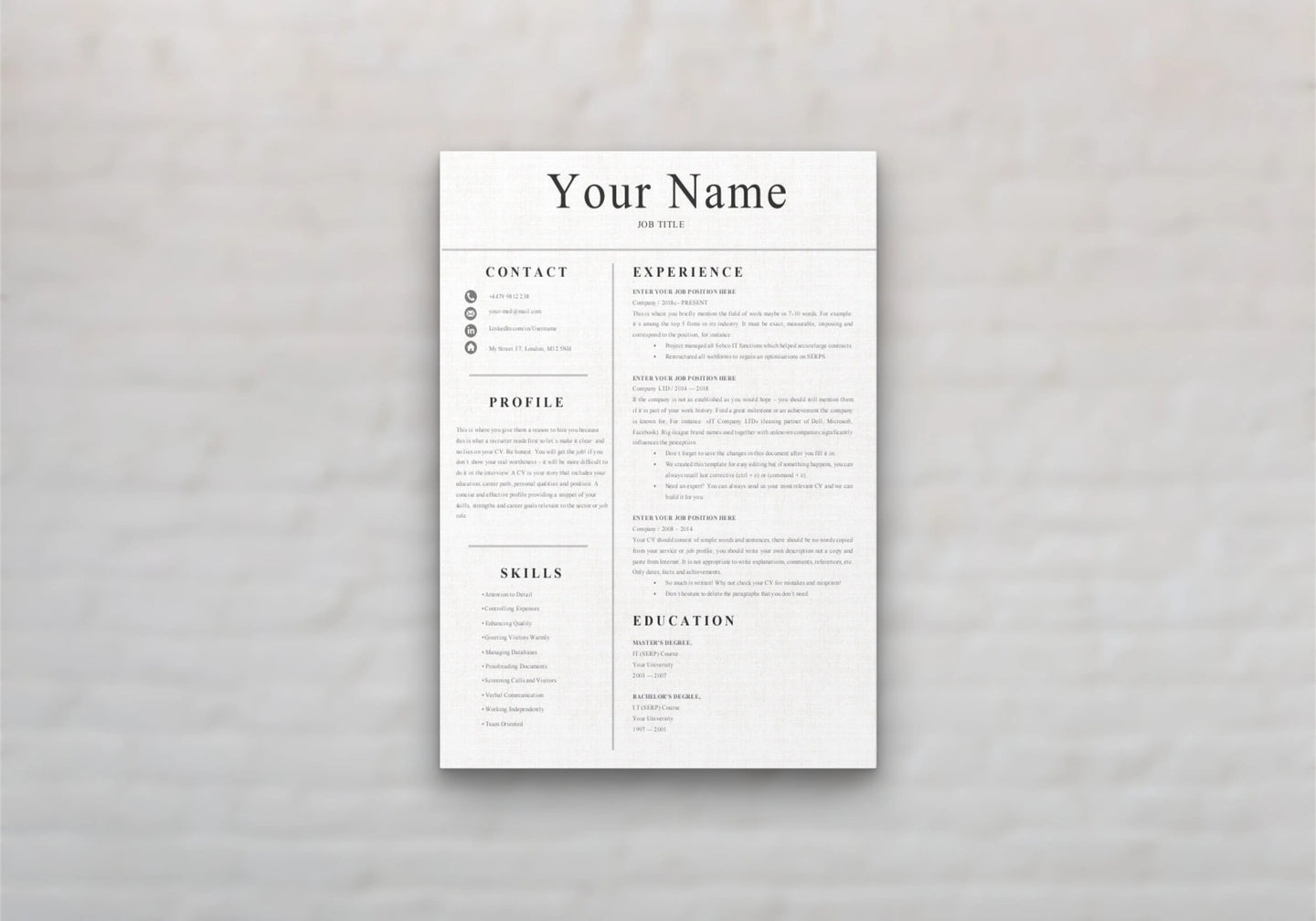 Modern 1-Page CV Resume Template