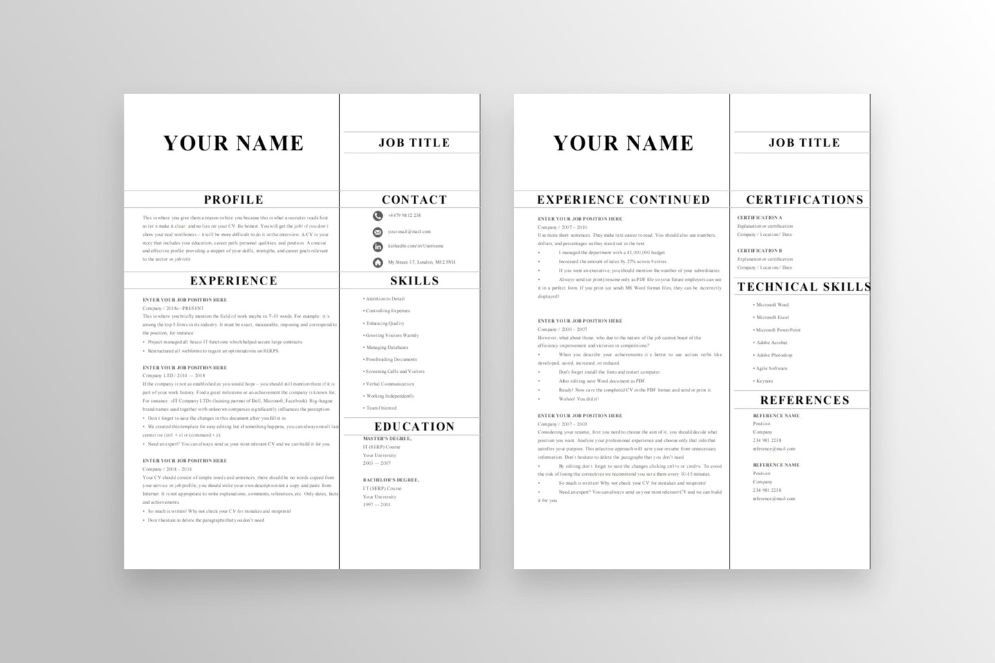 Winning 2 Page CV Resume Template - Grammarholic